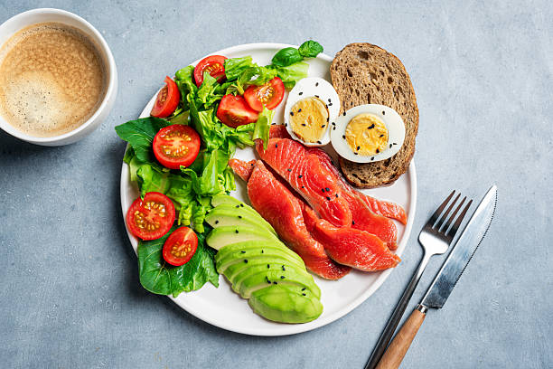 Balanced plate with vegetables protein and whole grains